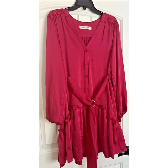 Taylor Women's Flowy Ruffled-Hem Tie-Waist Fit & Flare Dress Pink Fuchsia 8 - Picture 3 of 8